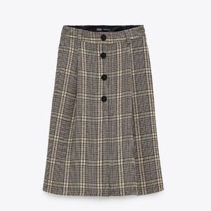 ZARA MULTICOLORED PLAID SPLIT SKIRT - SZ XS